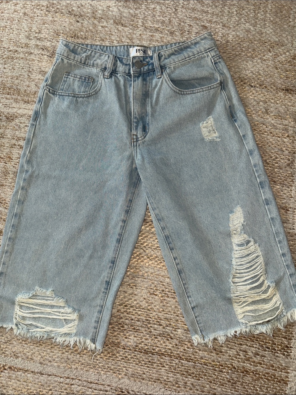 Light Blue Distressed Boyfriend Jeans Bermuda